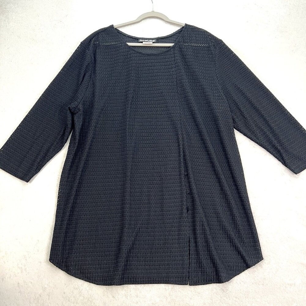 SHARADE of CALIFORNIA Vintage Open Weave Tunic Top Womens Size 24 Black Popover